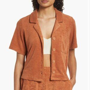 Marine Layer Women's Lucy Terry Out Resort Button Front Collared Relaxed Shirt S